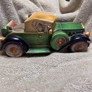 Vintage Green and Gold Car Planter. 1931 Cadillac sport Roadster.
